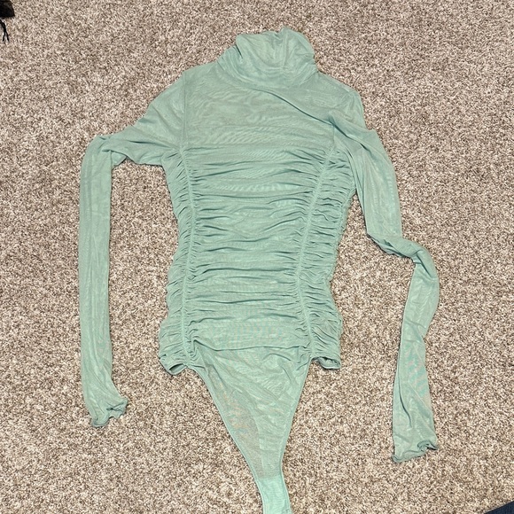 Ruched Long Sleeve Bodysuit - Teal - Picture 1 of 5